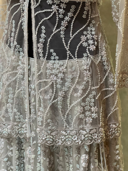 Grey net embroidered Lehnga Choli