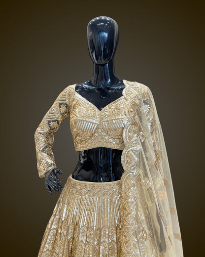 Golden sequins work Lehenga