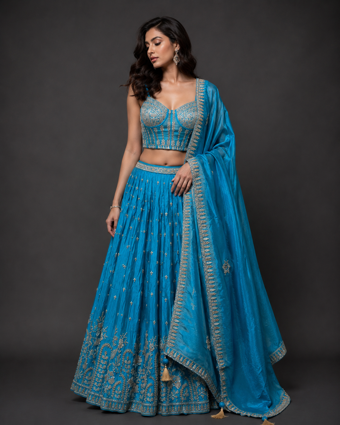 Turquoise Blue Designer Lehenga Choli with Hand Embroidery