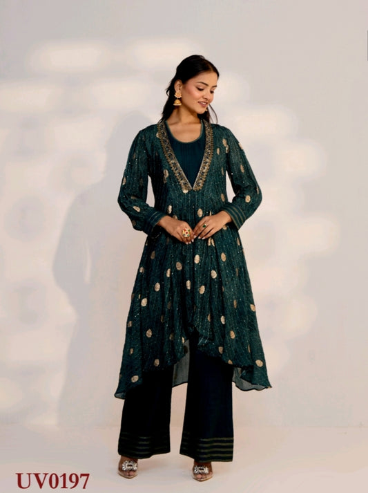 Rama Green Designer Kurti Pant