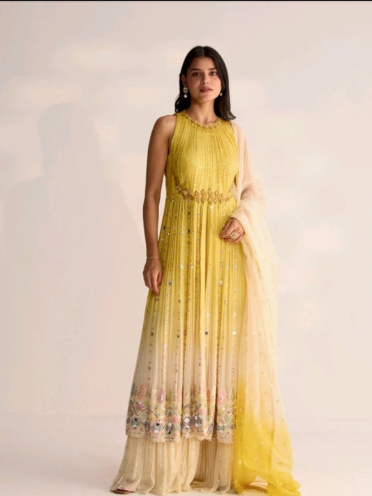 Yellow Anarkali Palazzo Set