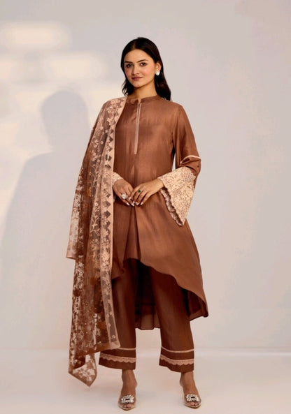 Brown Designer Kurti Pant with Dupatta