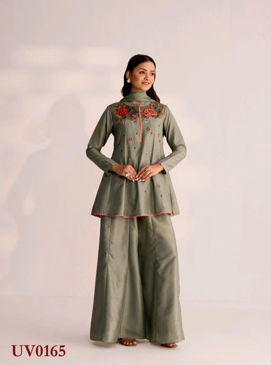 Gray plazzo with dupatta set