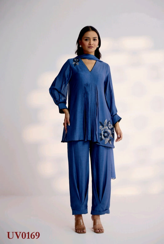 Royal Blue Designer Kurti Pant Set