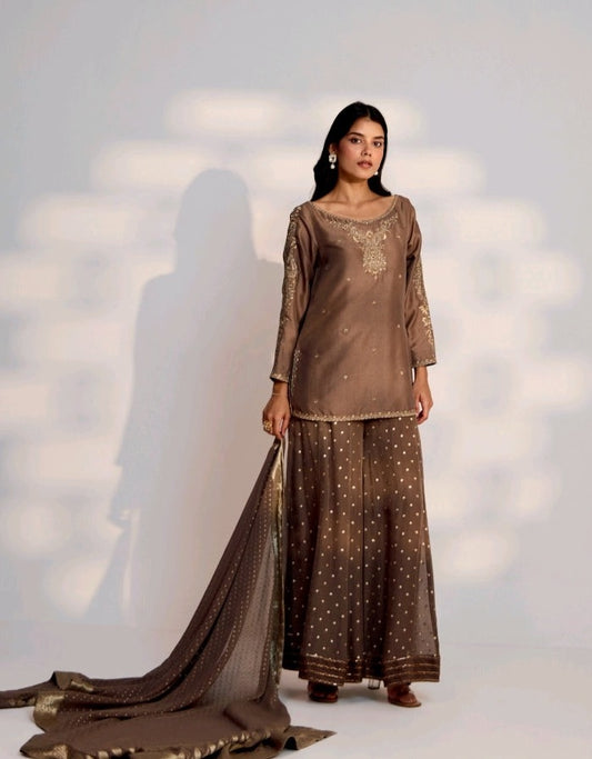 Brown Designer Palazzo Set with Dupatta