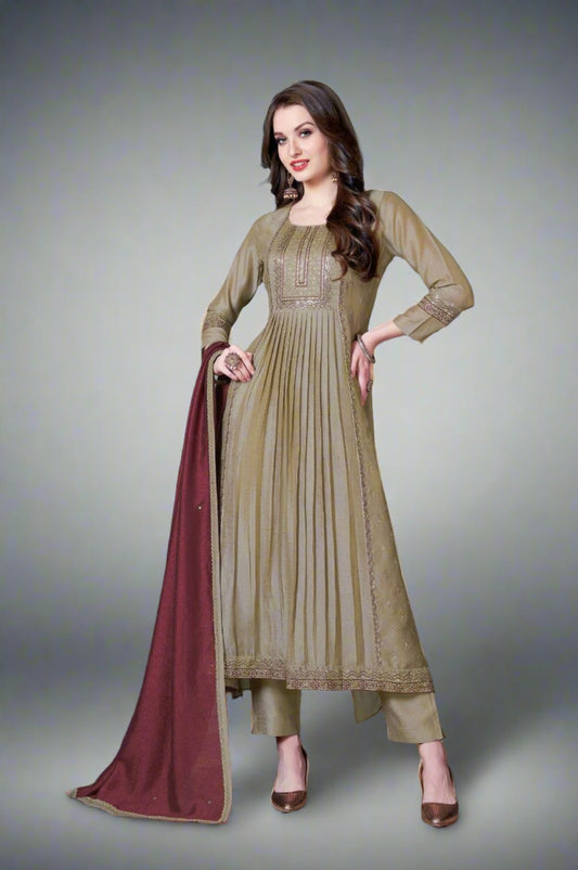 Chiku Gold Plain Anarkali Suit Set