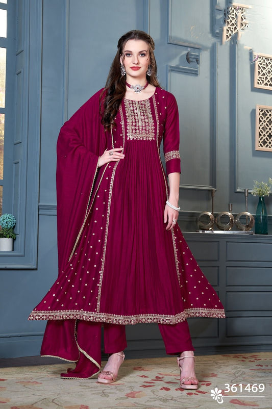 Wine anarkali suit set