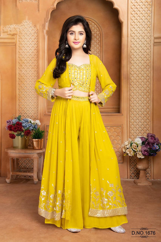 Embroidered Georgette Crop Top & Palazzo Set