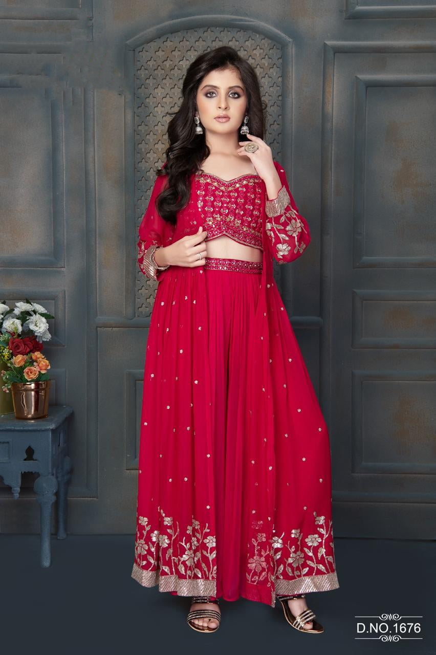 Embroidered Georgette Crop Top & Palazzo Set