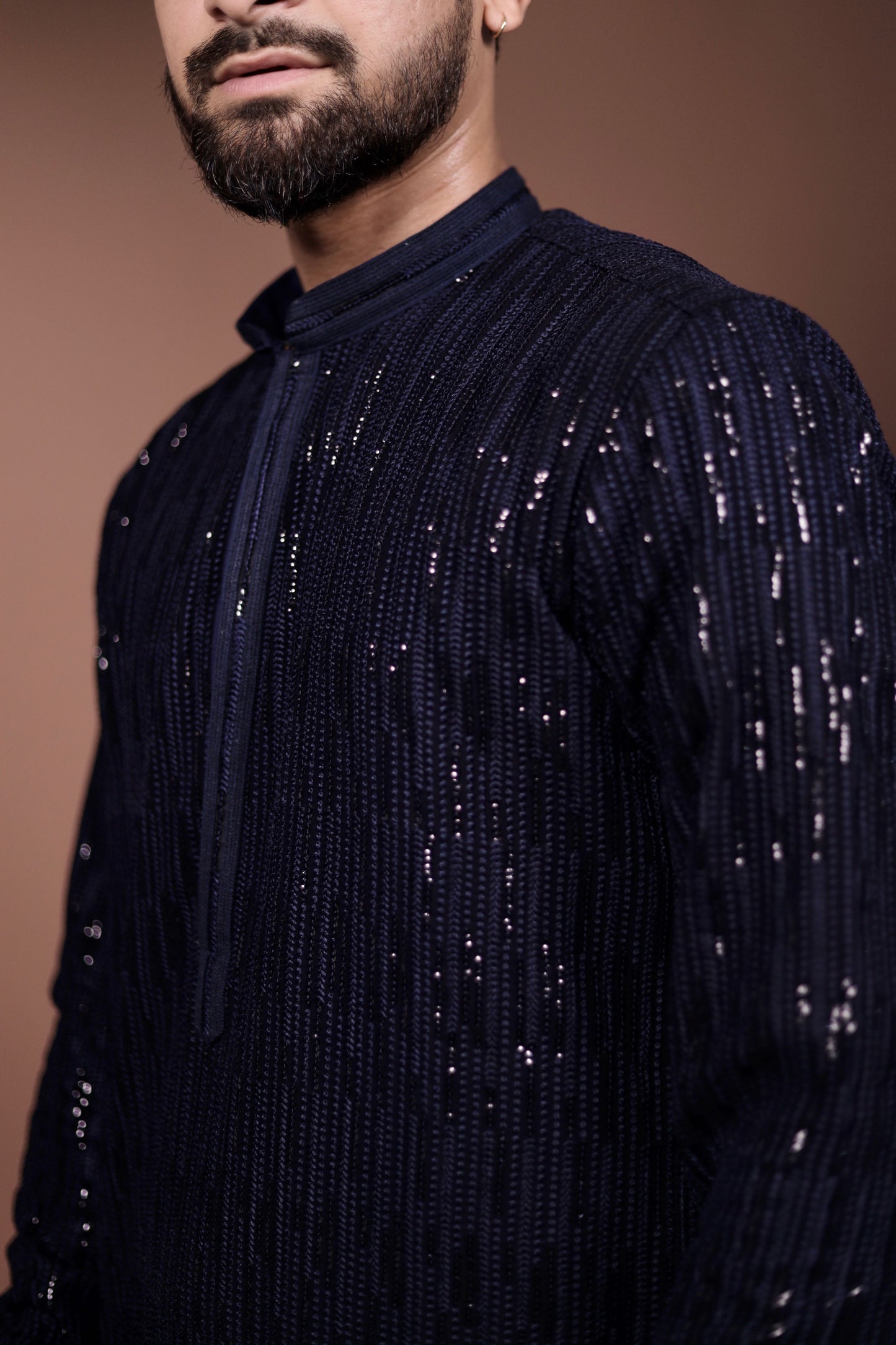 Luxurious Navy Blue Sequins Embroidered Kurta