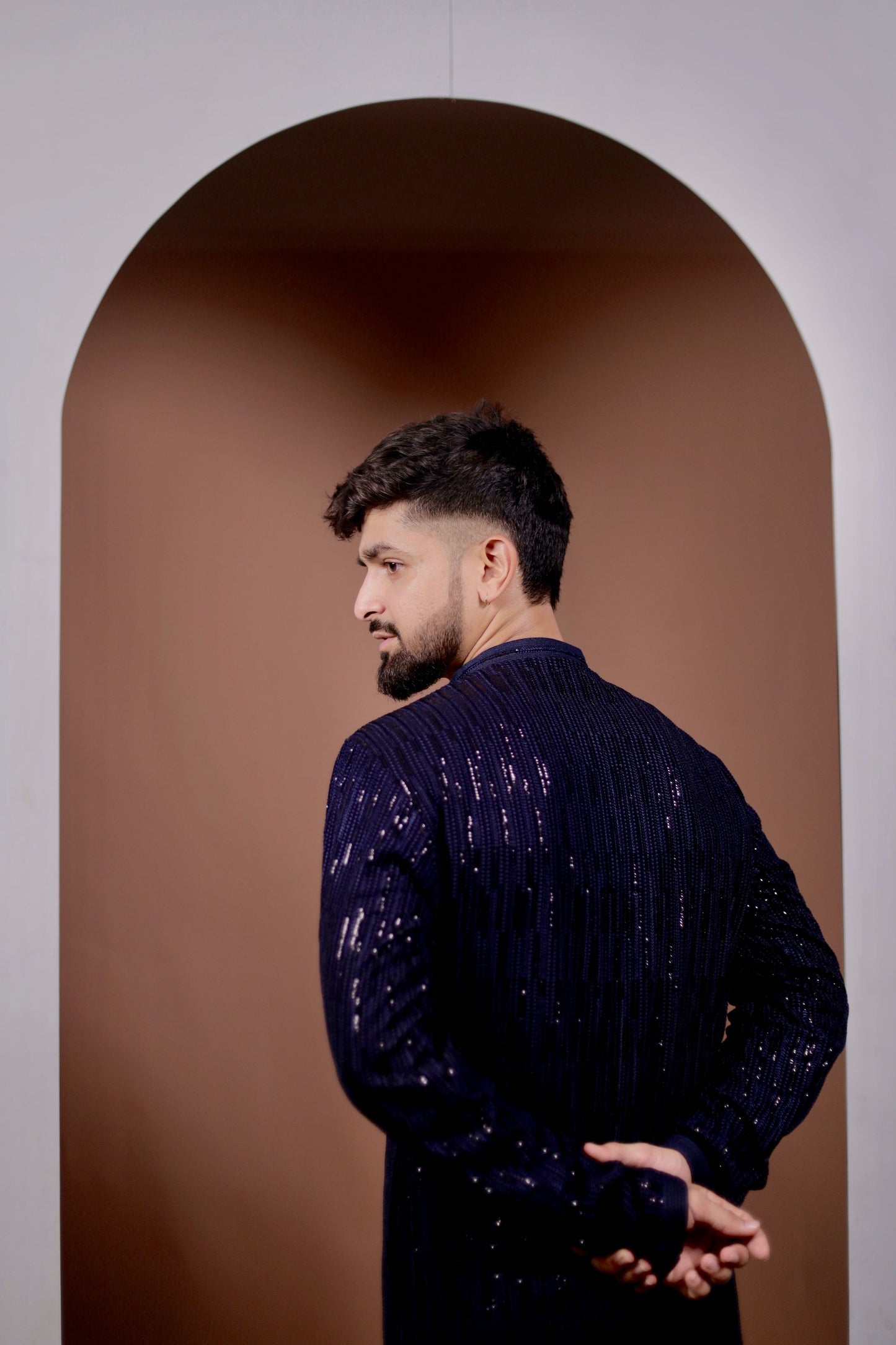 Luxurious Navy Blue Sequins Embroidered Kurta