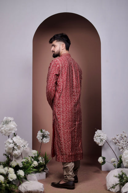 Elegant Red Kurta Set with Authentic Bandhani Work