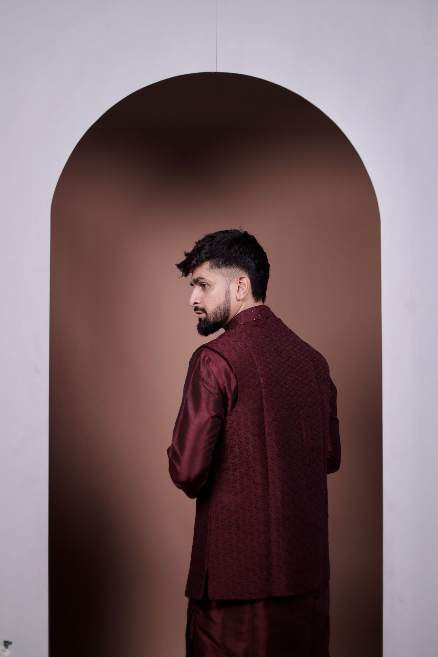 Luxurious Dark Red Kurta Set with Embroidered Details