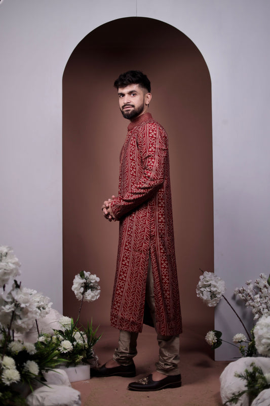 Elegant Red Kurta Set with Authentic Bandhani Work