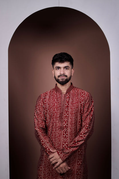 Elegant Red Kurta Set with Authentic Bandhani Work