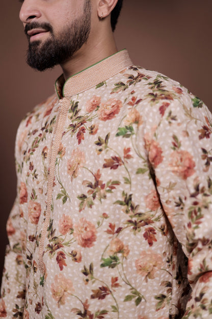 Nature’s Touch: Fawn Kurta Set with Bright Flower Print