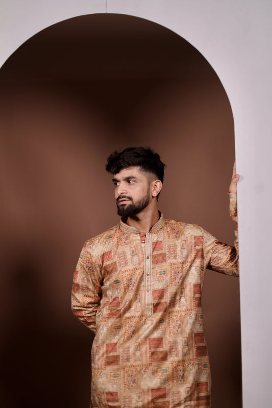 Quicksand Chic Print Work Kurta Set