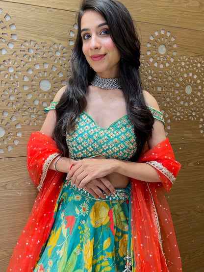 Hand-Embroidered Multi-Colored Lehenga Choli
