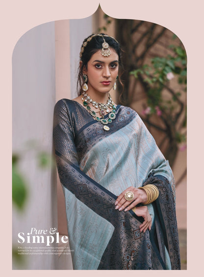Gray Mushroom Satin Saree with Zari Weaving