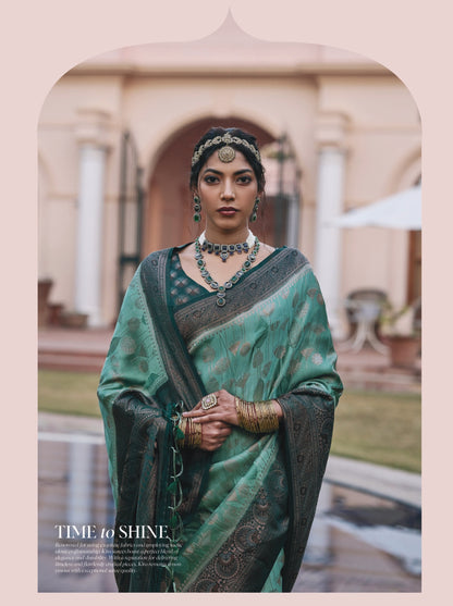 Green Mushroom Satin Saree with Zari Weaving