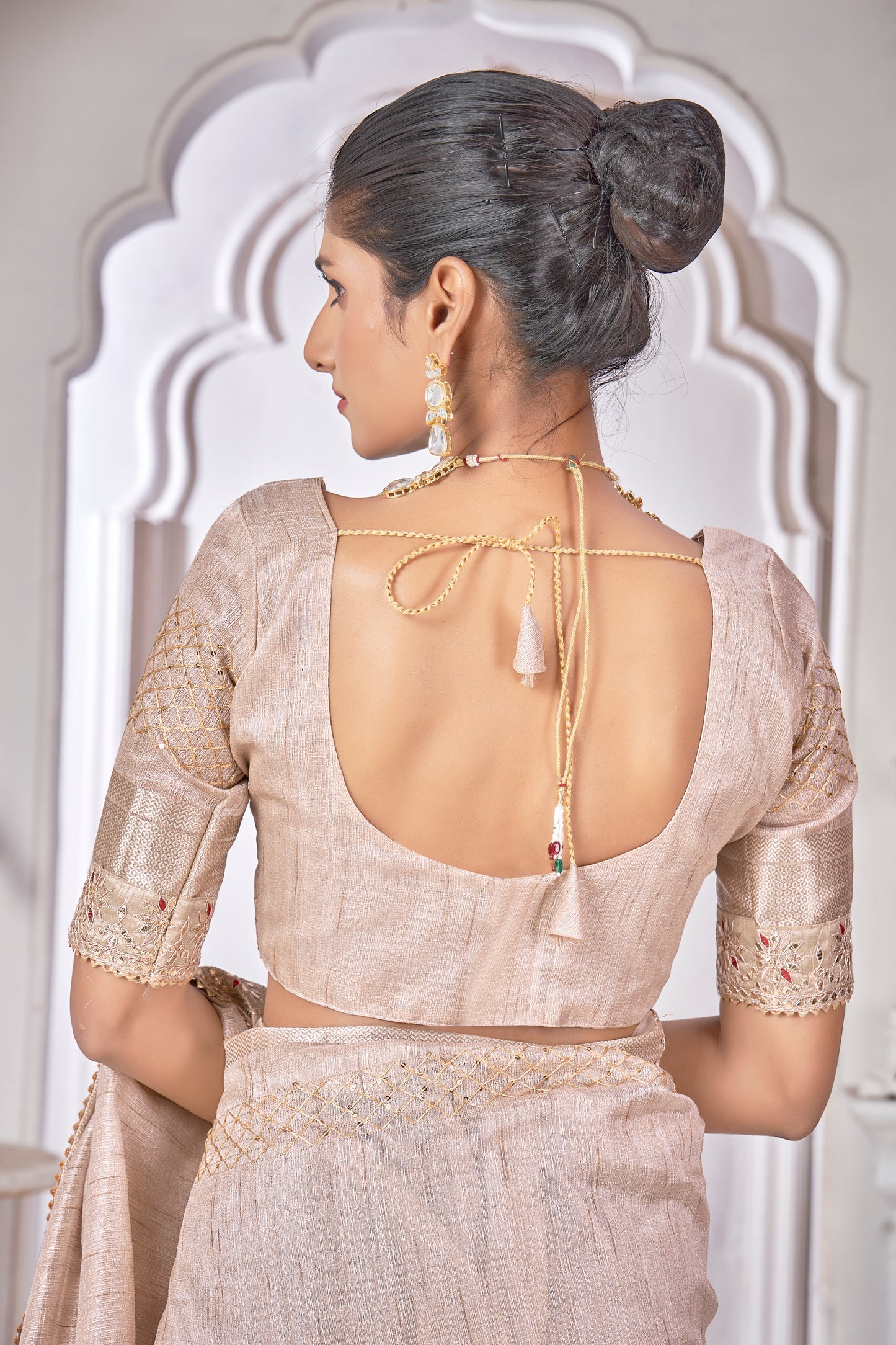 Cream Cord Work Linen Classic Saree for Ceremonial