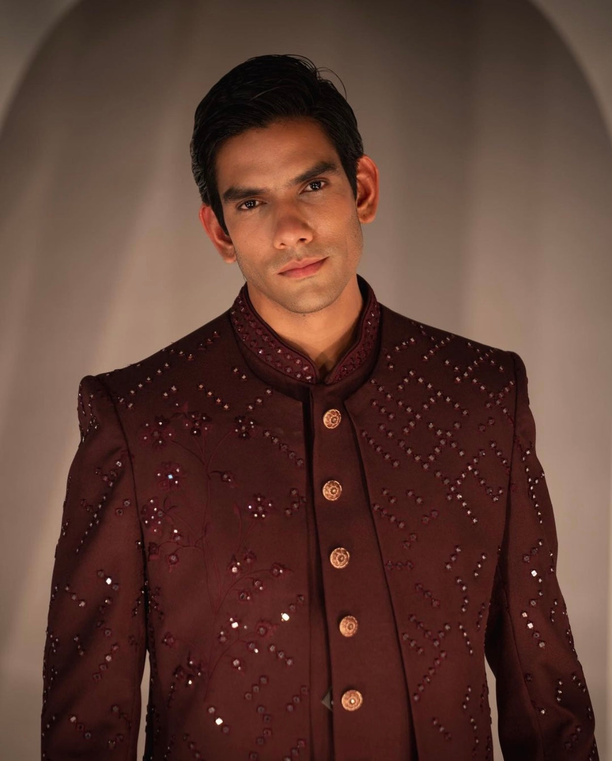 Maroon Mirror Work Indo-Western