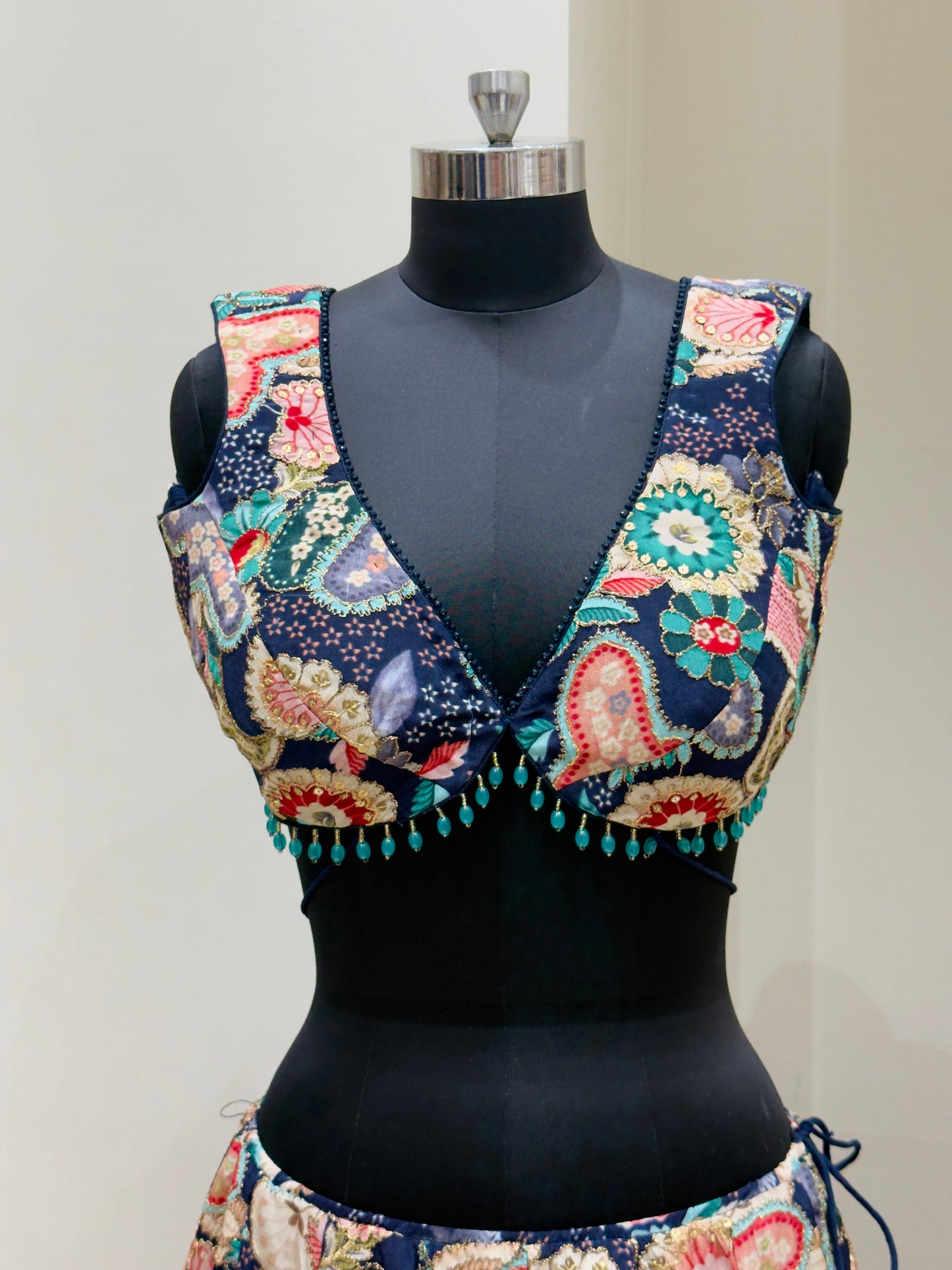 Navy Blue Multicolour Thread Embroidered Lehenga Set
