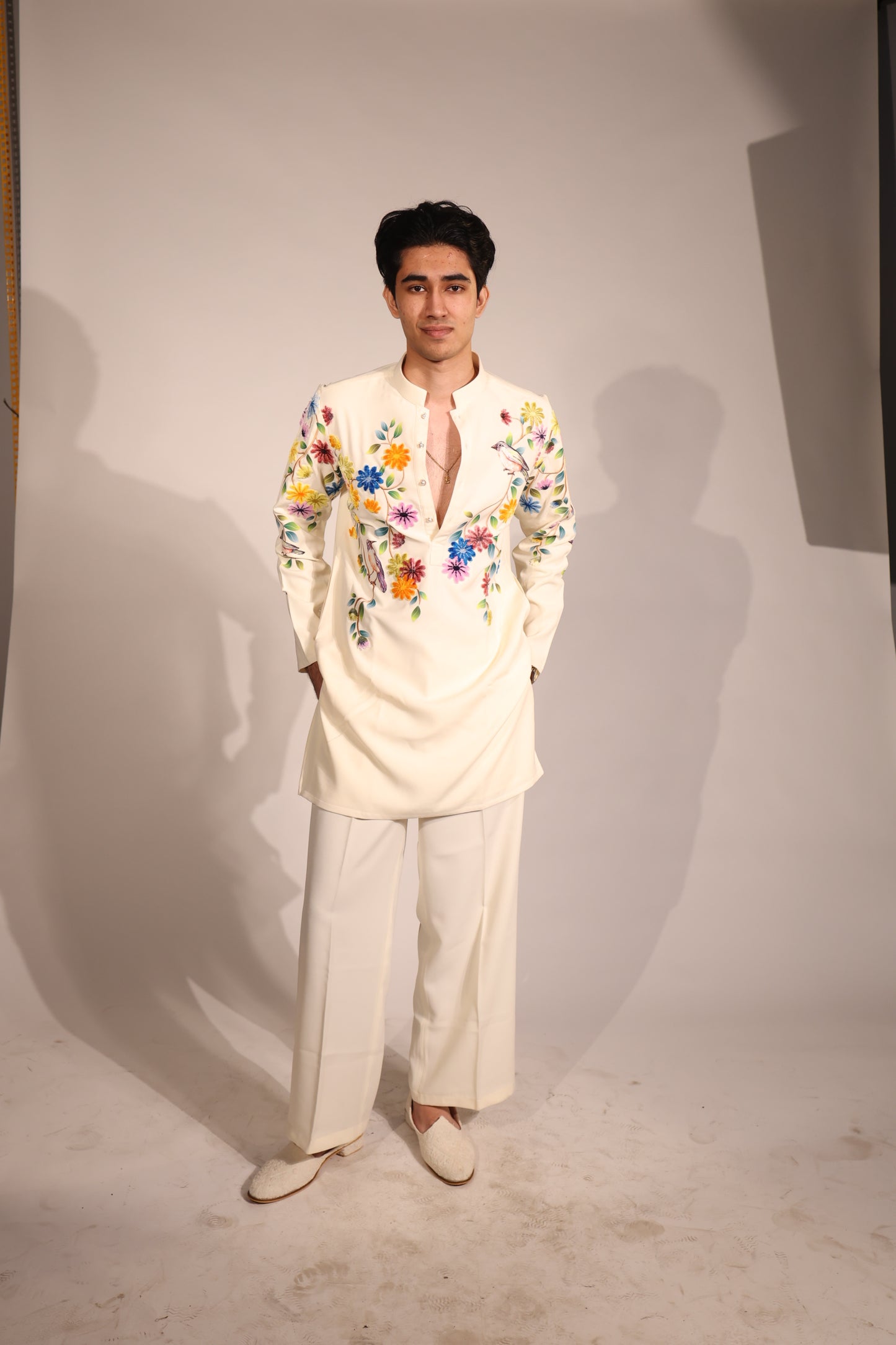 Ivory Floral Embroidered Contemporary Kurta Set