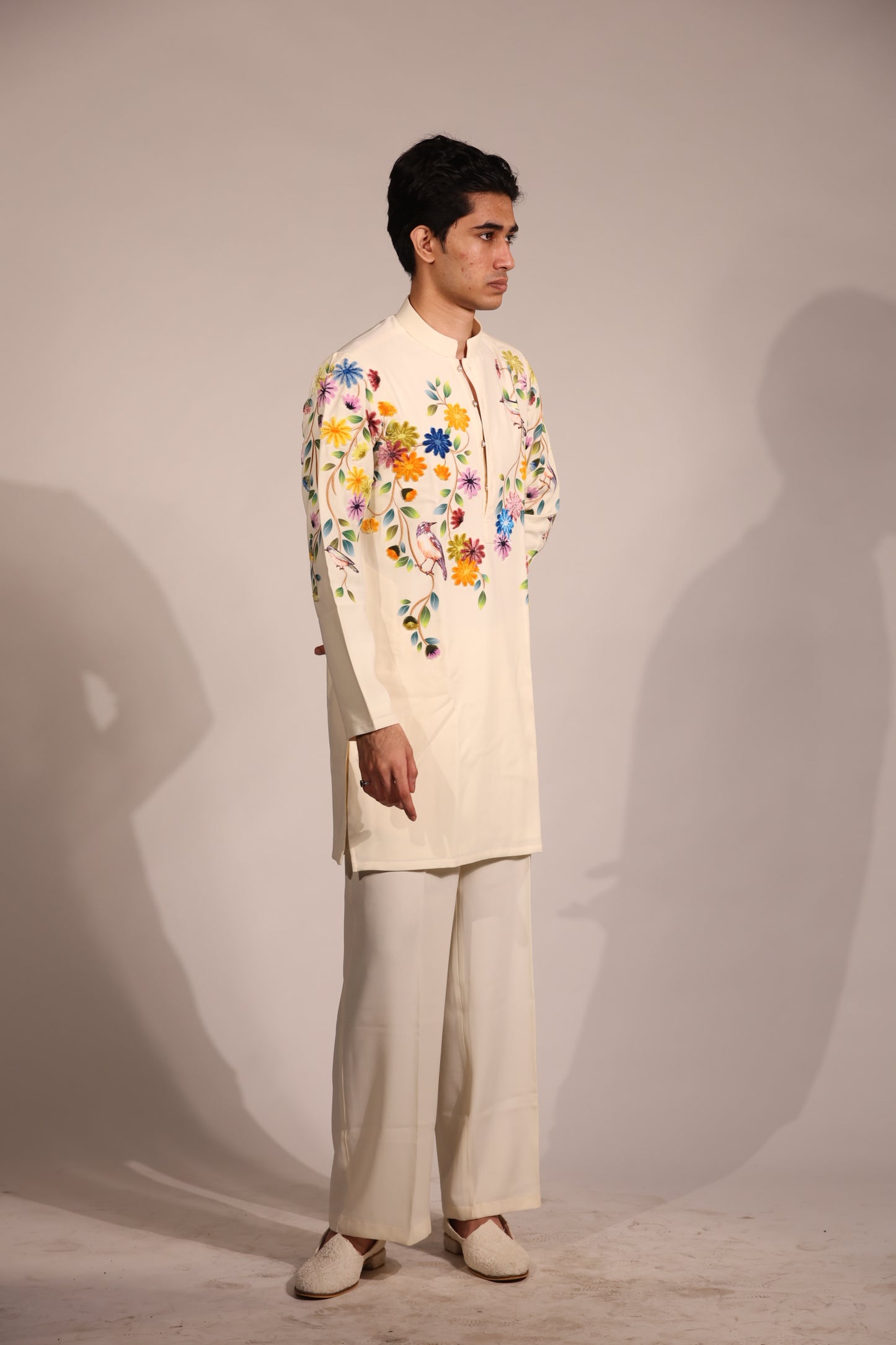 Ivory Floral Embroidered Contemporary Kurta Set