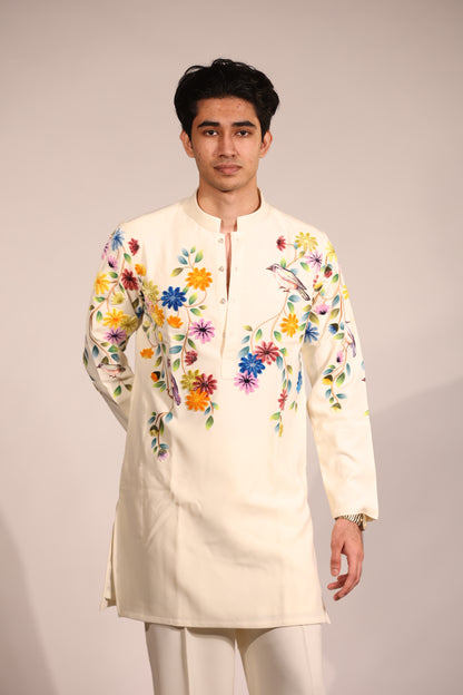 Ivory Floral Embroidered Contemporary Kurta Set
