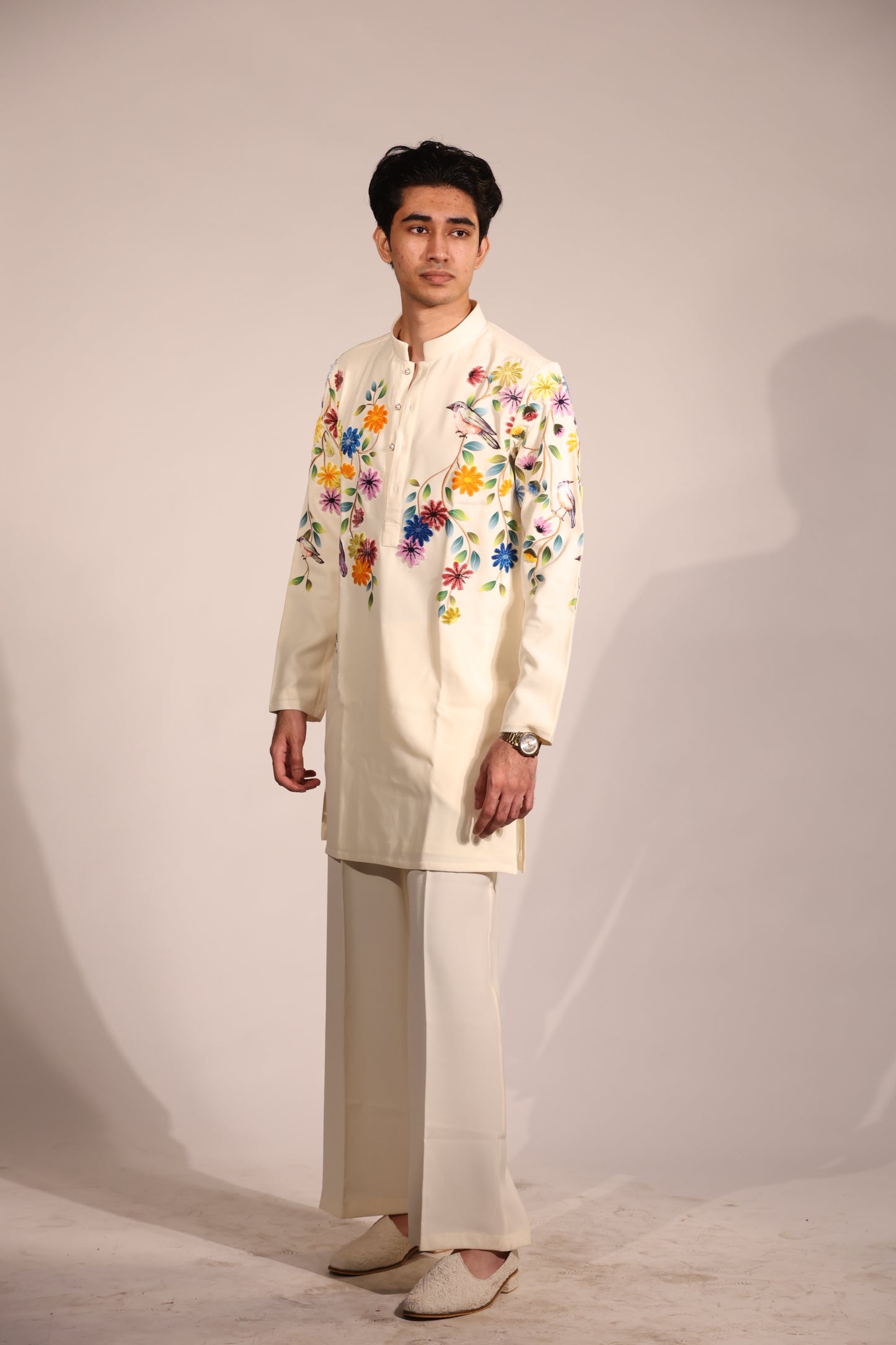 Ivory Floral Embroidered Contemporary Kurta Set