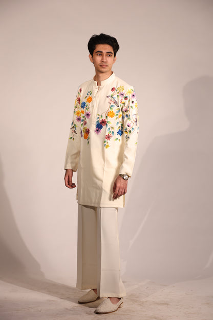 Ivory Floral Embroidered Contemporary Kurta Set