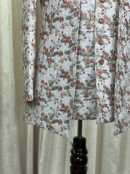 Ivory Floral Embroidered Jodhpuri Suit with Rose Gold Accents