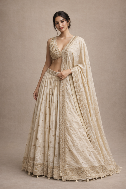 Ivory Gold Embroidered Bridal Lehenga Set