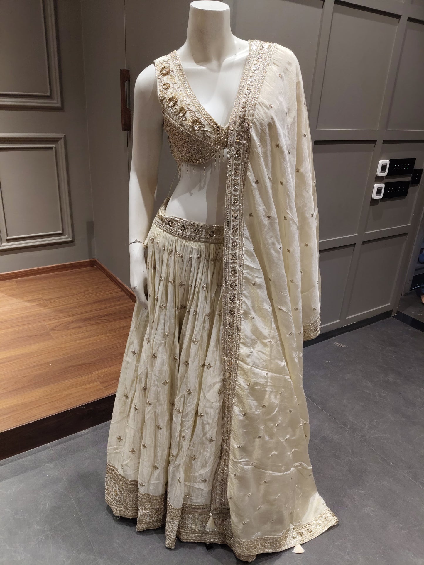 Ivory Gold Embroidered Bridal Lehenga Set
