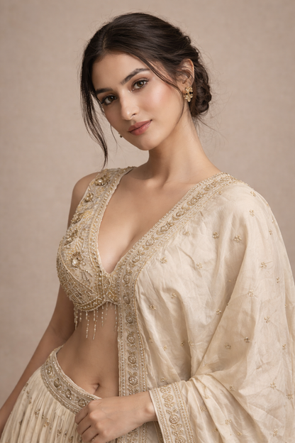 Ivory Gold Embroidered Bridal Lehenga Set