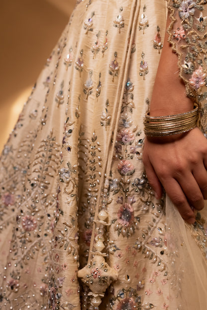 Ivory Pastel Embroidered Bridal Lehenga Choli with Crystal Handwork