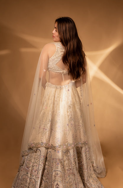 Ivory Pastel Embroidered Bridal Lehenga Choli with Crystal Handwork