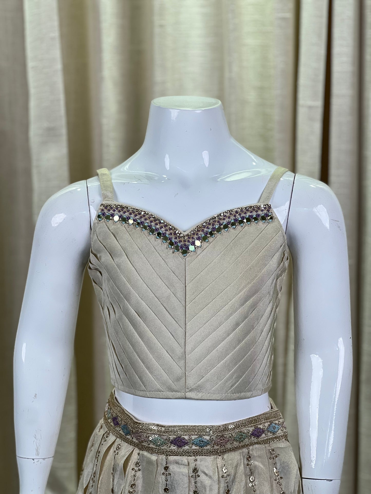 Ivory Pearl Embroidered Lehenga Set with Jacket for Girls