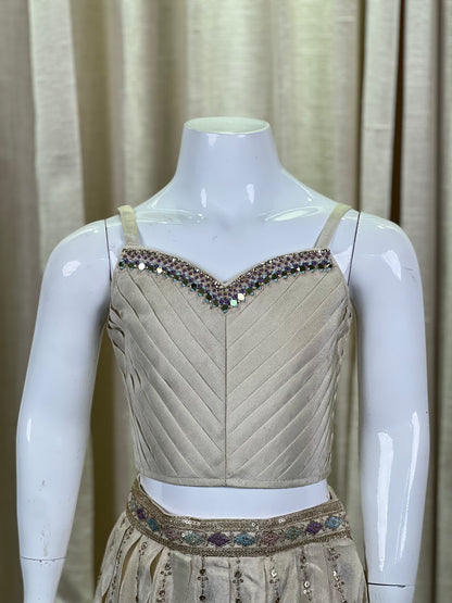 Ivory Pearl Embroidered Lehenga Set with Jacket for Girls
