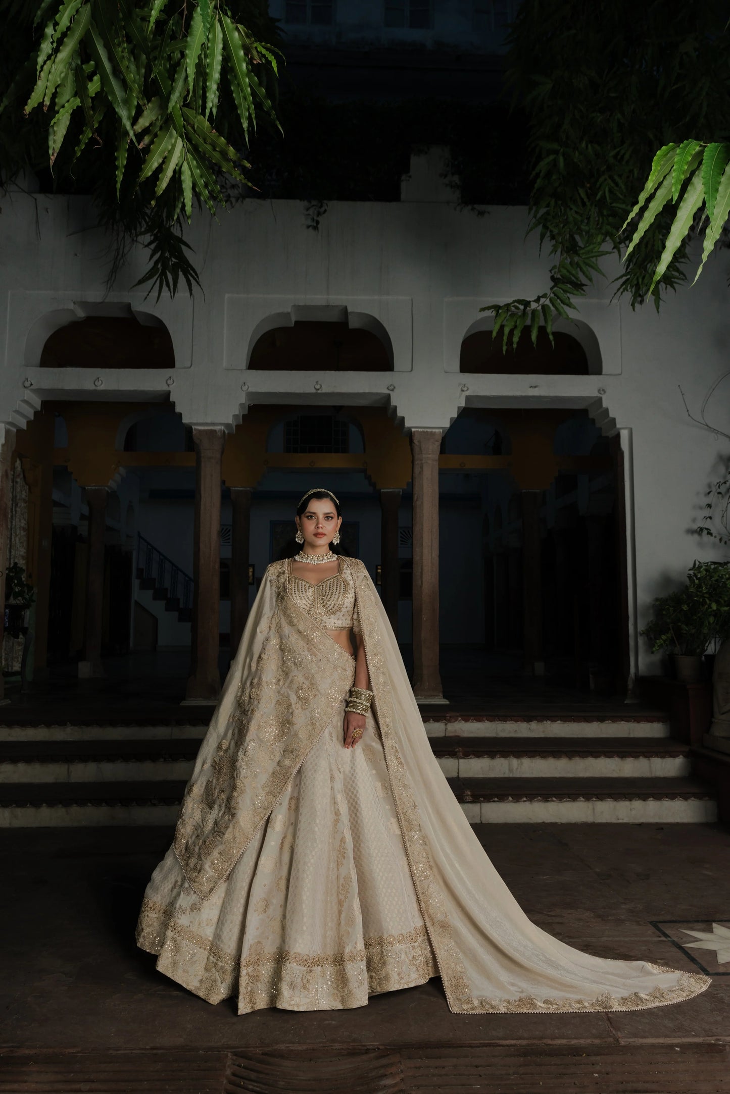 Ivory Silk Lehenga with Zardosi & Sequin Embroidery