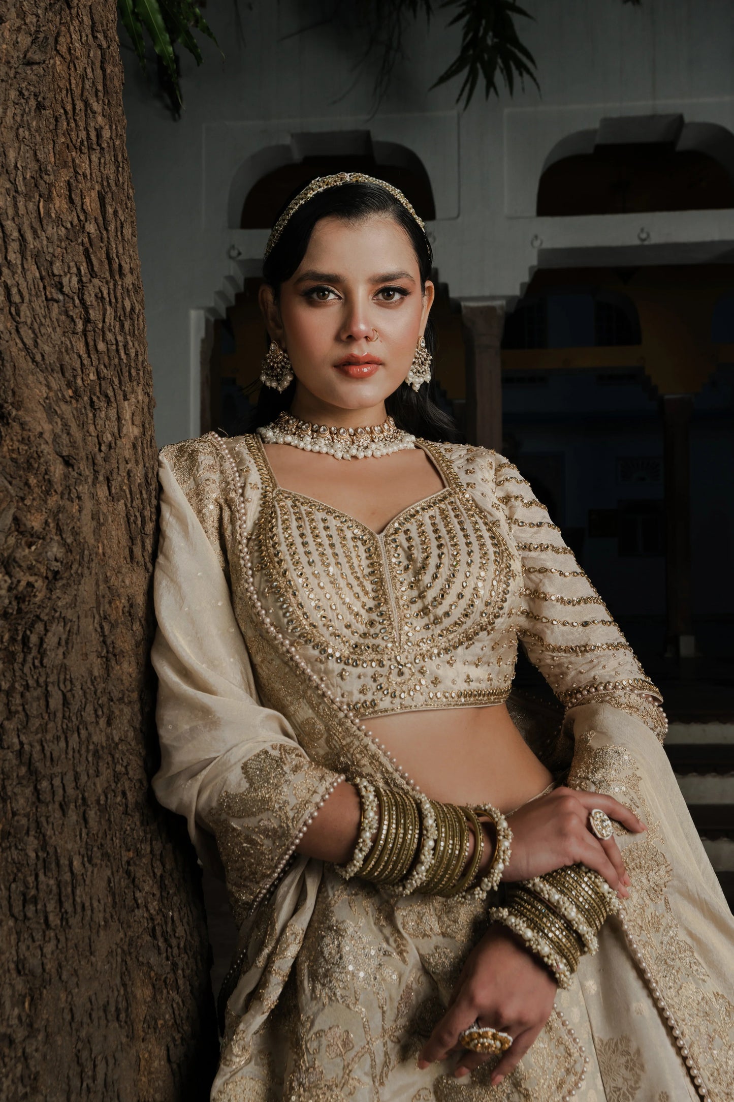 Ivory Silk Lehenga with Zardosi & Sequin Embroidery