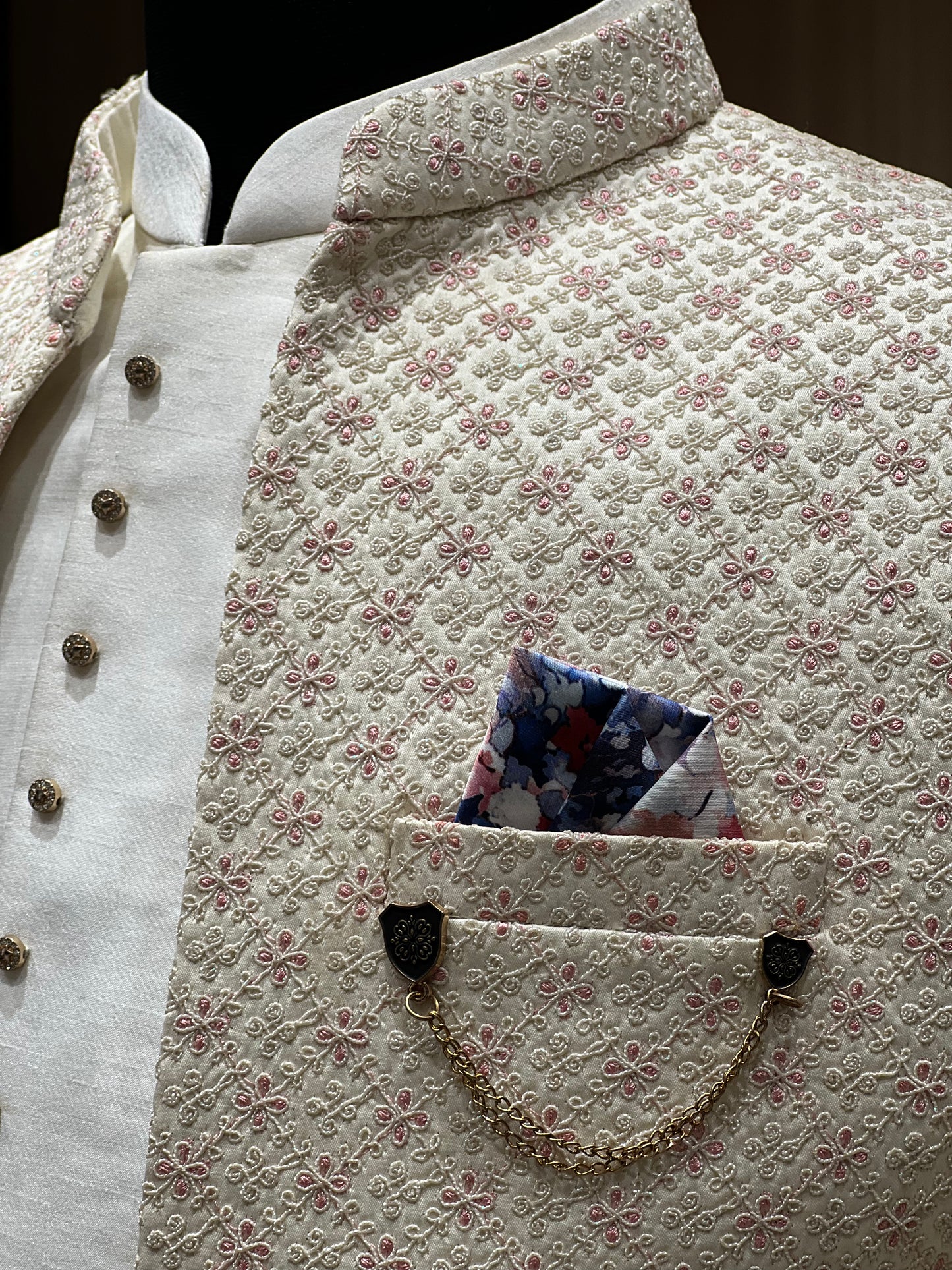 Ivory Textured Indo-Western with Subtle Geometric Embroidery