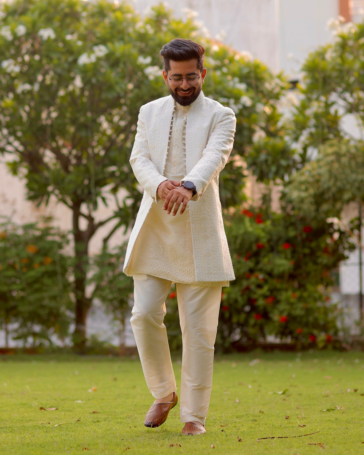 Ivory Thread Embroidered Indo-Western with Kurta & Jacket