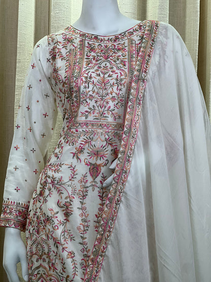 Ivory White Embroidered Kurti Set with Subtle Sequin Accents