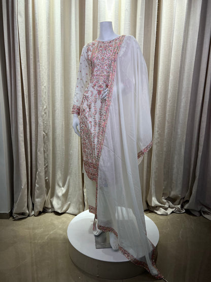 Ivory White Embroidered Kurti Set with Subtle Sequin Accents