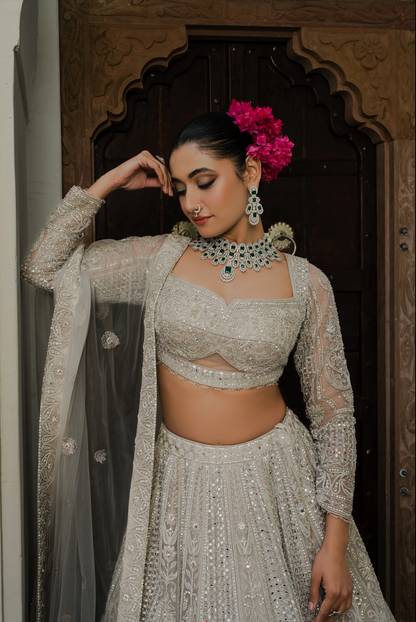 Ivory White Net Designer Lehenga Choli