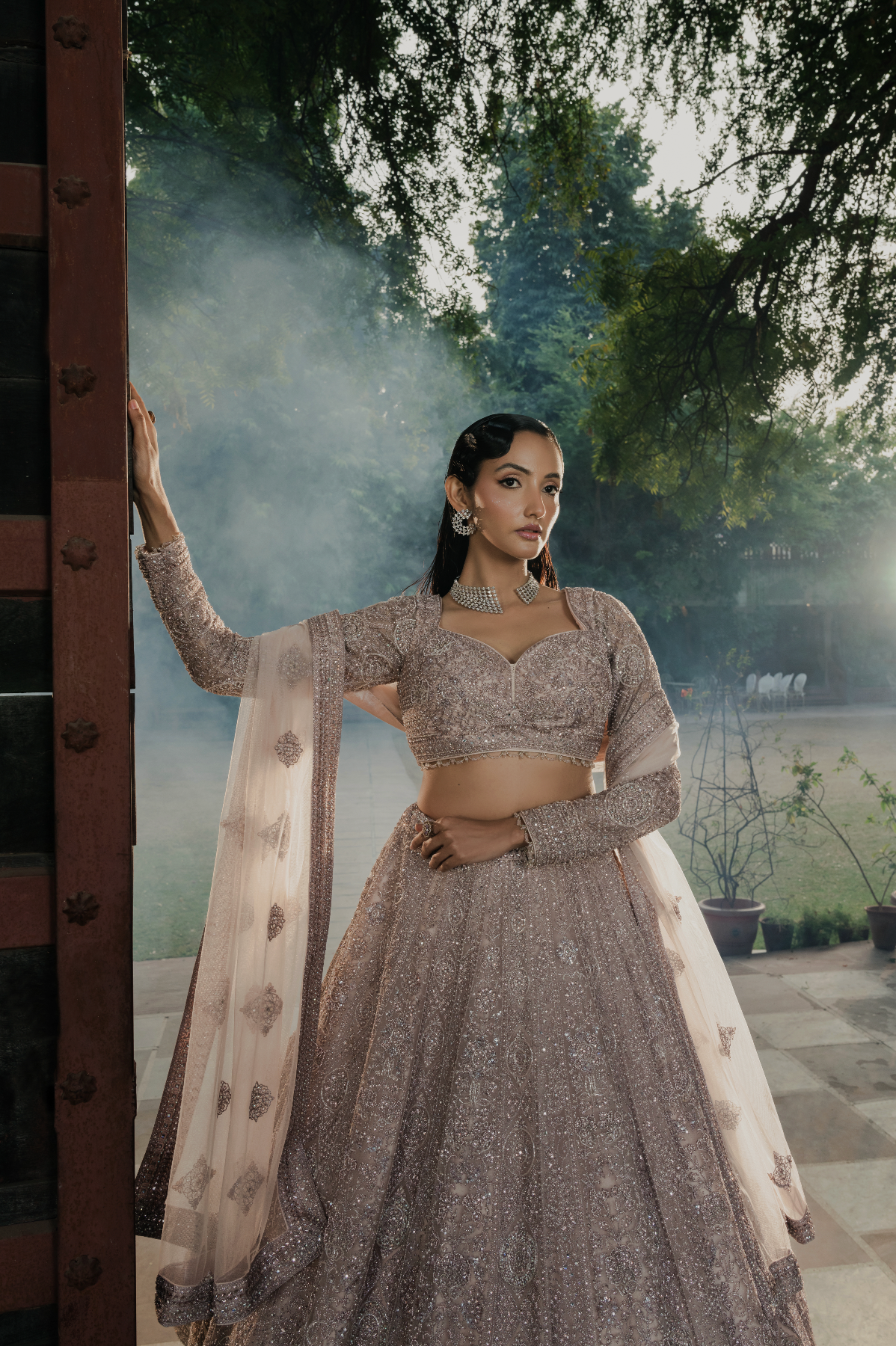 Ivory White Net Designer Lehenga with Sequins & Embroidery