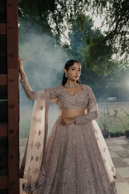 Ivory White Net Designer Lehenga with Sequins & Embroidery