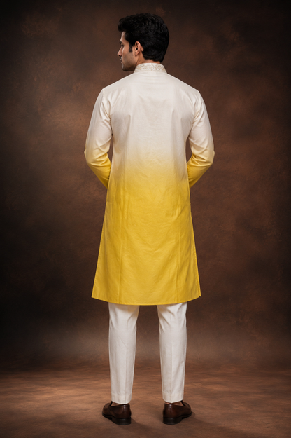 Ivory Yellow Ombre Embroidered Kurta